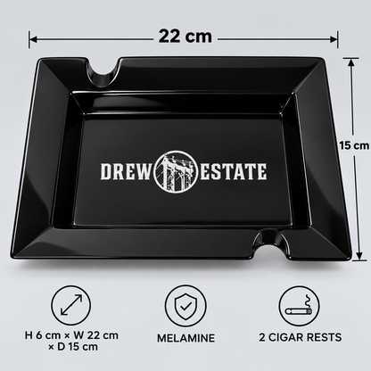 Official Drew Estate Black Melamine Ashtray | 2 Rests