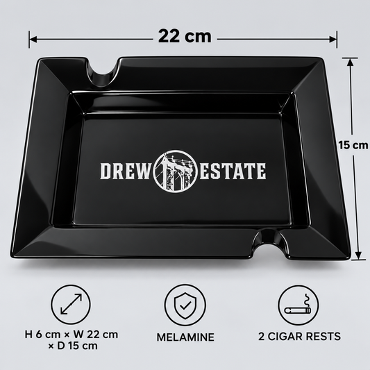 Official Drew Estate Black Melamine Ashtray | 2 Rests