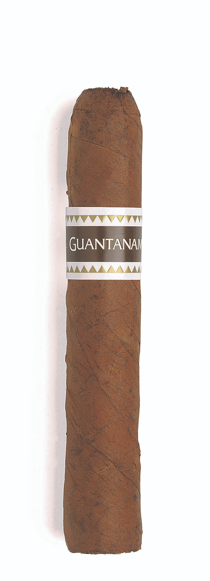 Cigar with a 'Guantanamo' label on a white background