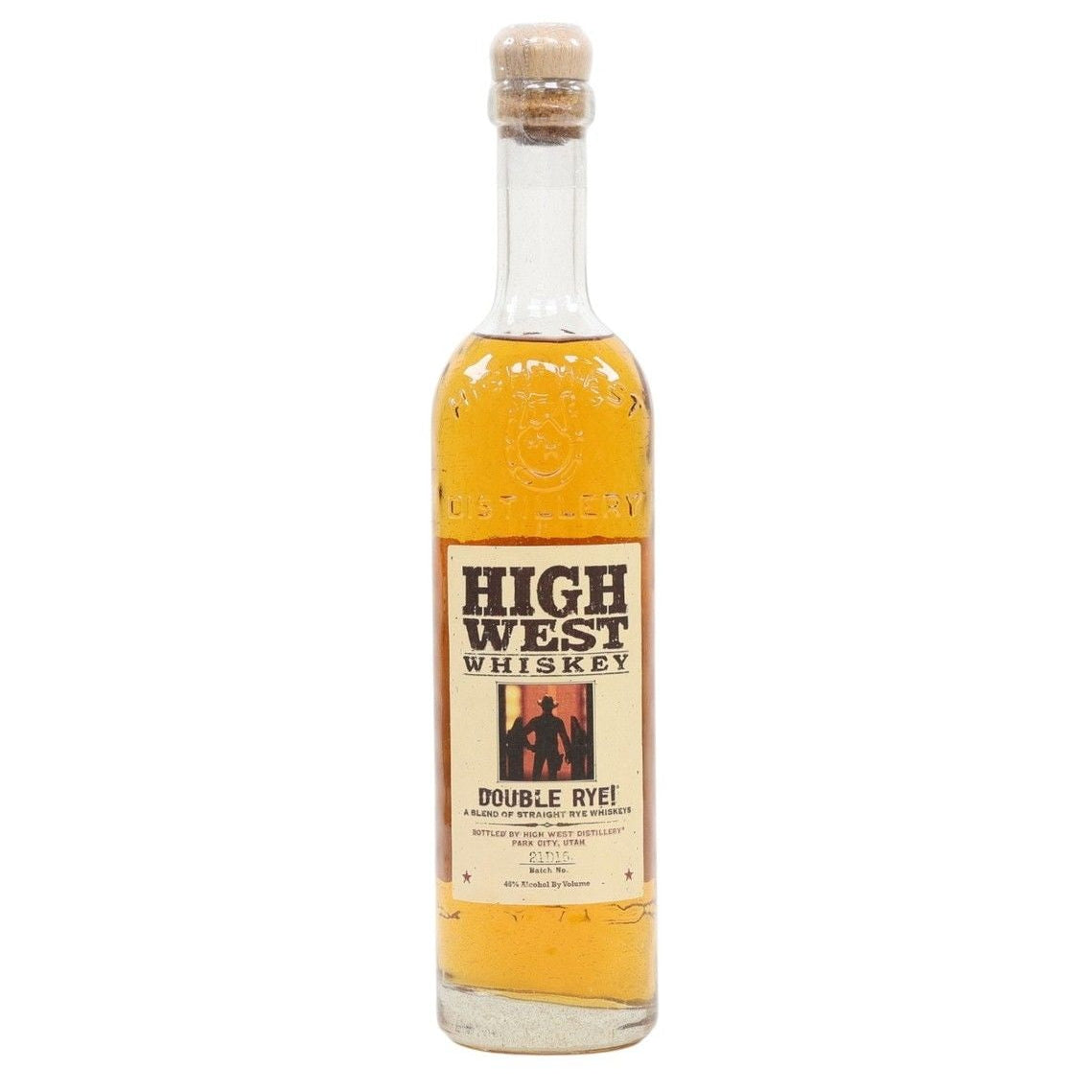 Bottle of High West Double Rye whiskey on a white background