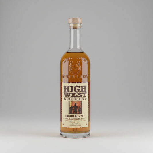 Bottle of High West Double Rye whiskey on a white background