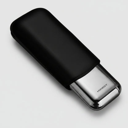 Black and chrome metal cigar travel pouch