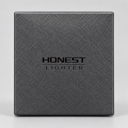 A square dark gray textured box with the embossed brand name 'HONEST LIGHTER' centered on the front, photographed against a light gray background.