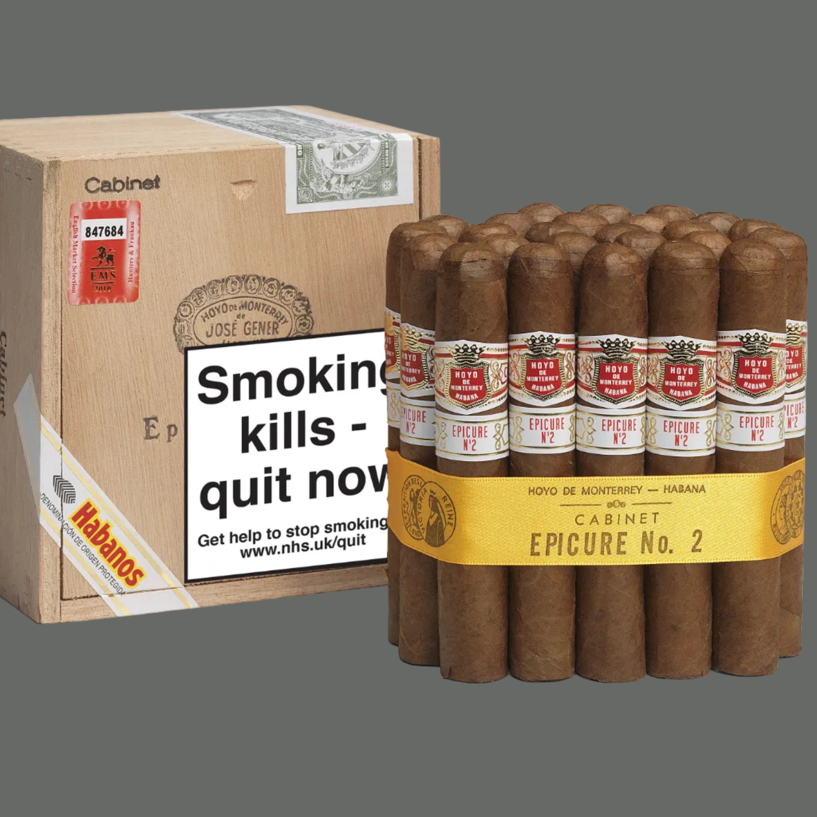 Pack of Habanos cigars with a warning label on a white background