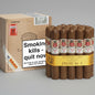 Pack of Habanos cigars with a warning label on a white background