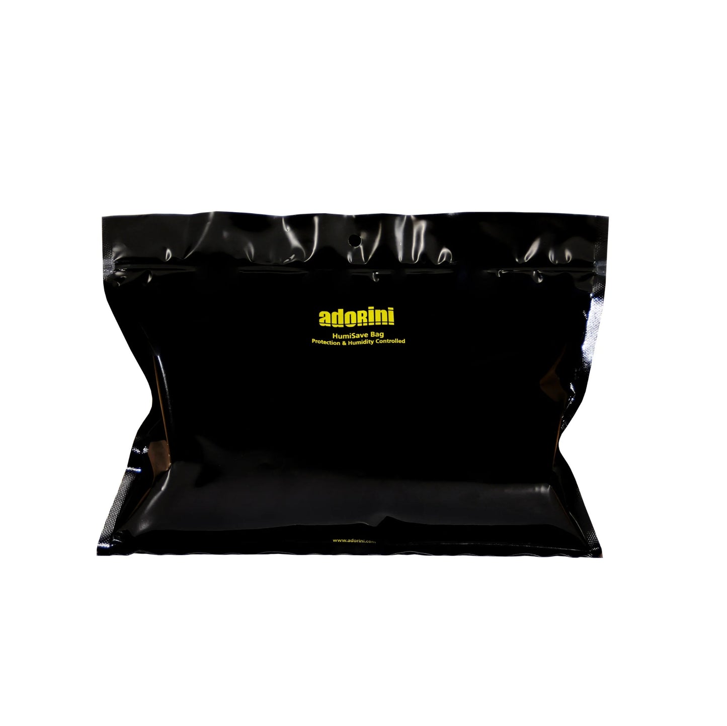 Black bag with yellow text on a white background