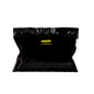Black bag with yellow text on a white background