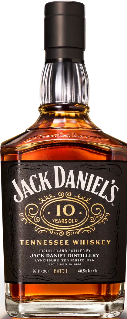 Jack Daniel's 10 Year Tennessee Whiskey bottle on a white background