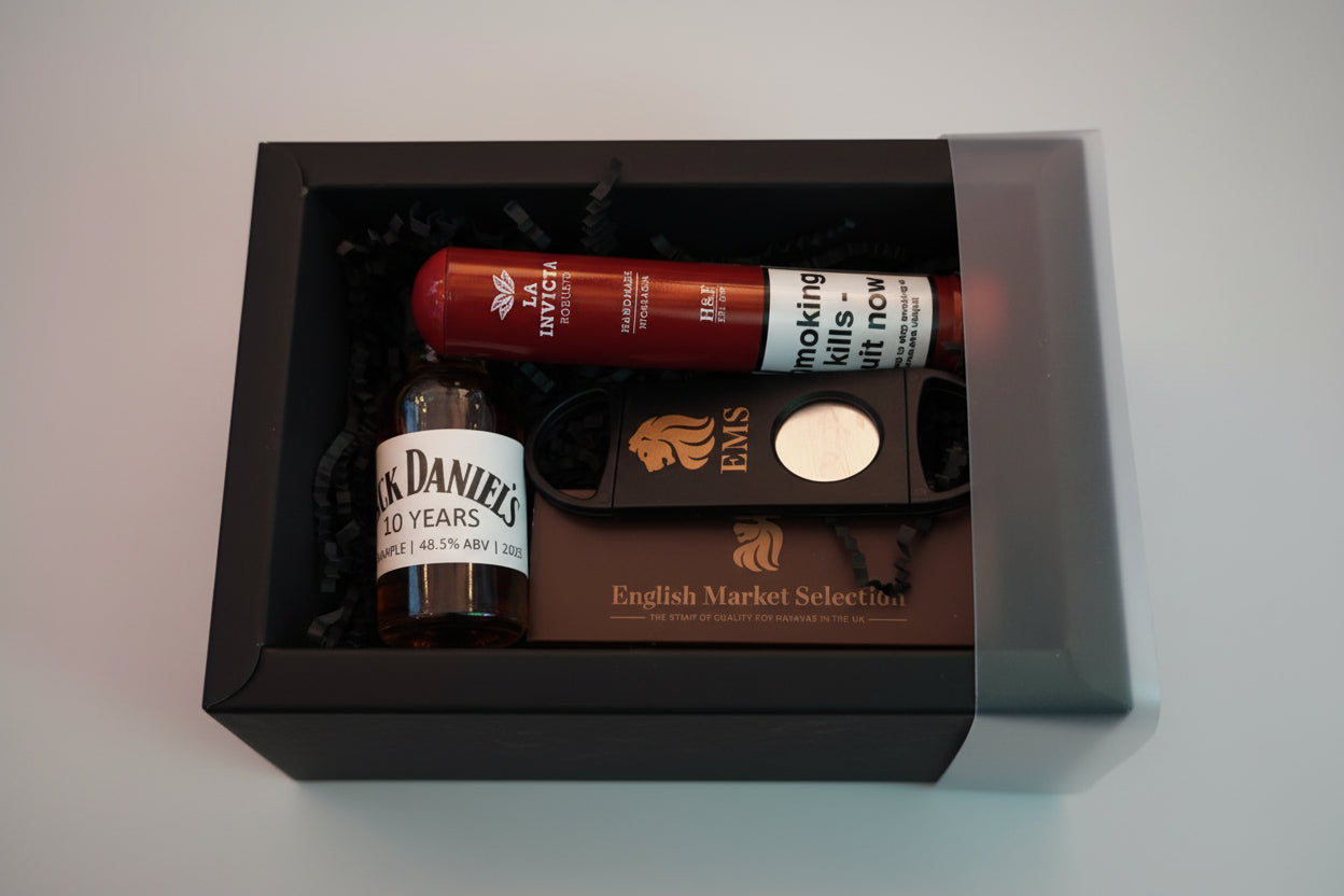 Gift set, La Invicta robusto, jack daniels 10 year old, ems cutter and ems matches