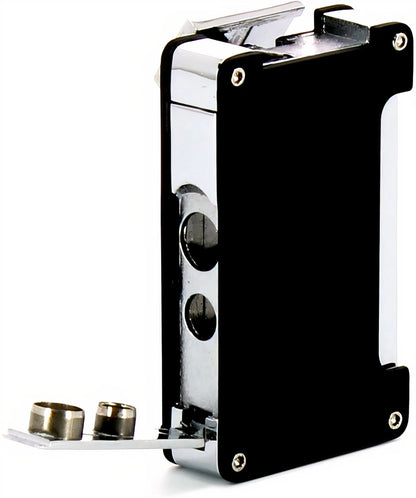 Metallic lighter with built in cigar punch/cutter
