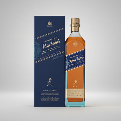 Johnnie Walker Blue Label whisky bottle and packaging