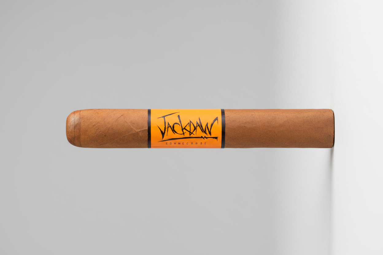 Cigar with 'JackDaW' branding on an orange background