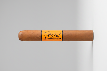 Cigar with 'JackDaW' branding on an orange background