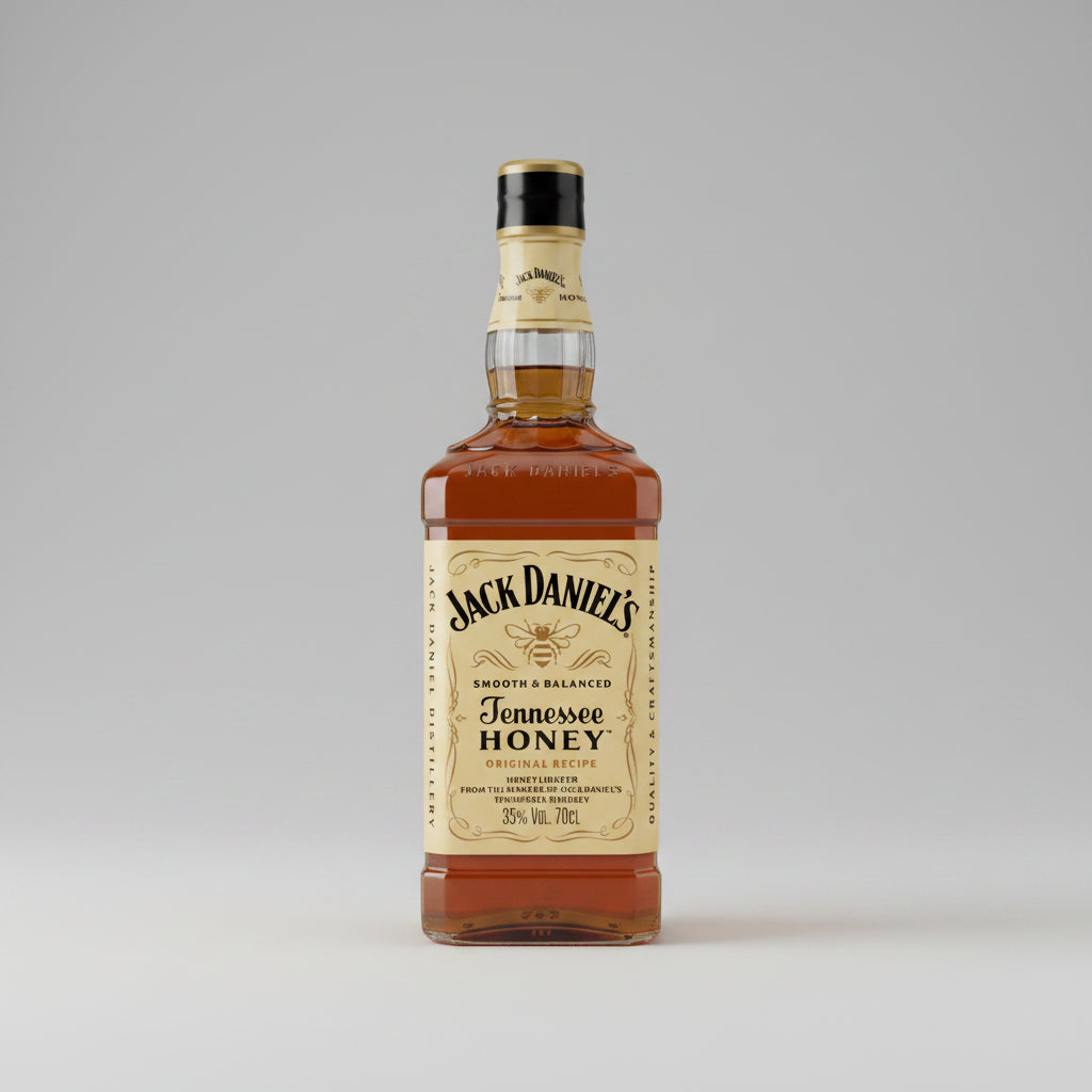 Jack Daniel's Tennessee Honey whiskey bottle on a white background