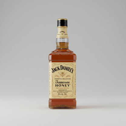 Jack Daniel's Tennessee Honey whiskey bottle on a white background