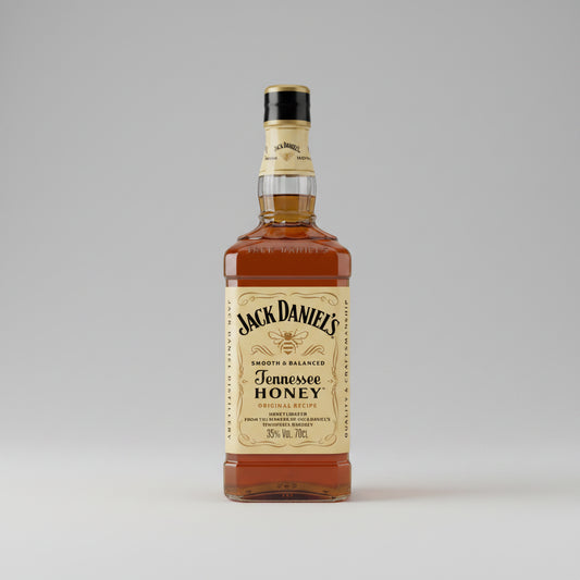 Jack Daniel's Tennessee Honey whiskey bottle on a white background