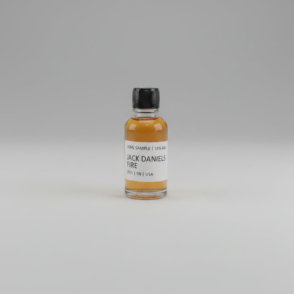 Small bottle of Jack Daniel's Fire on a beige background
