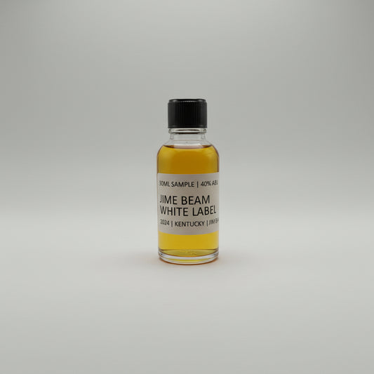 Small bottle of Jim Beam White Label bourbon on a white background