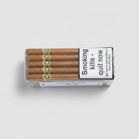 Pack of cigars with a warning label on a white background