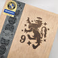 Cigar box with lion emblem and '9' on a gray background