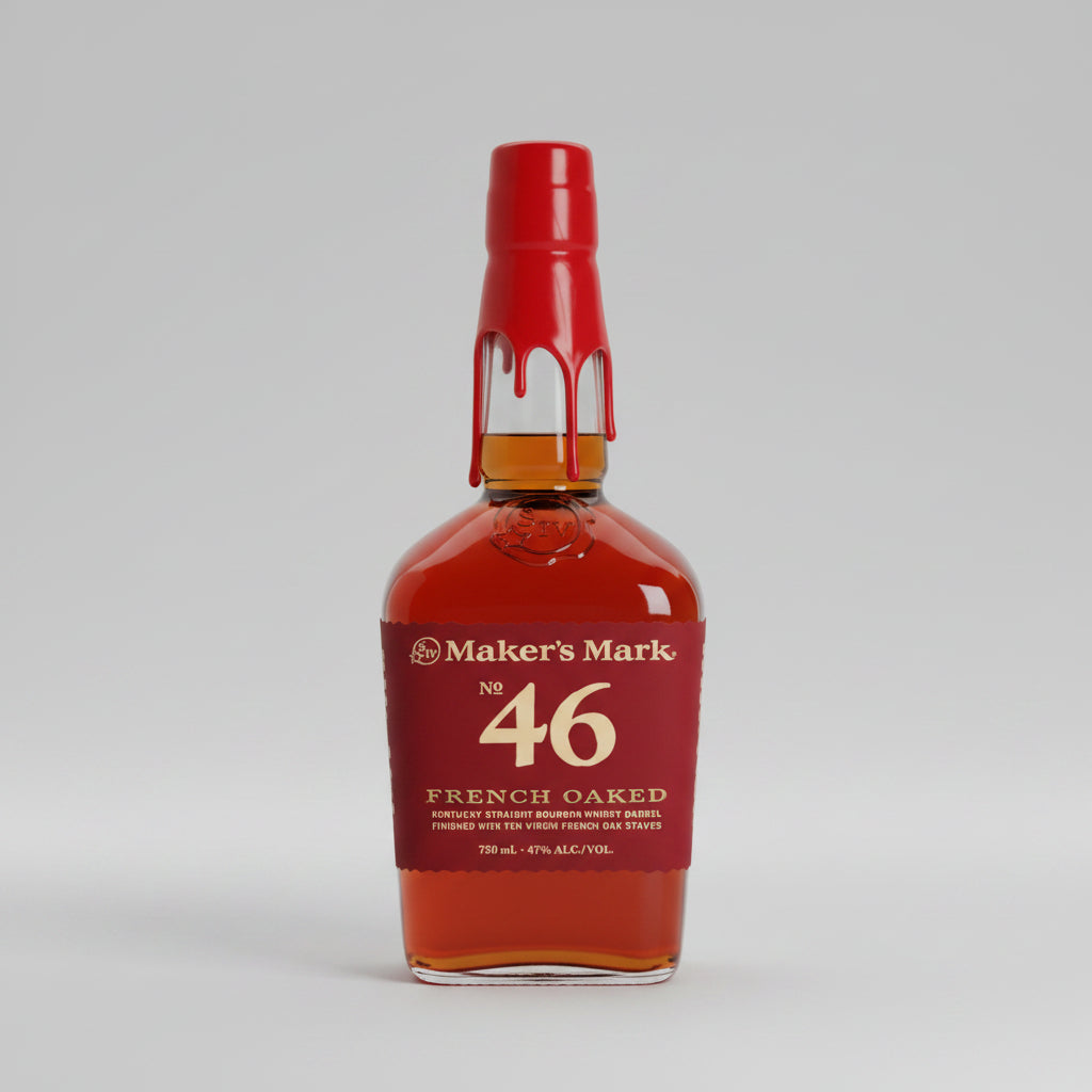 Maker's Mark No. 46 French Oak bourbon bottle on a white background