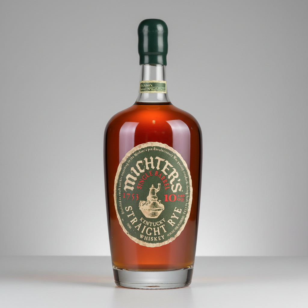 Bottle of Michter's Kentucky Straight 10 YEAR Rye Whiskey on a black background
