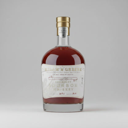 Bottle of Milam & Greene Kentucky Bourbon Whiskey on a white background