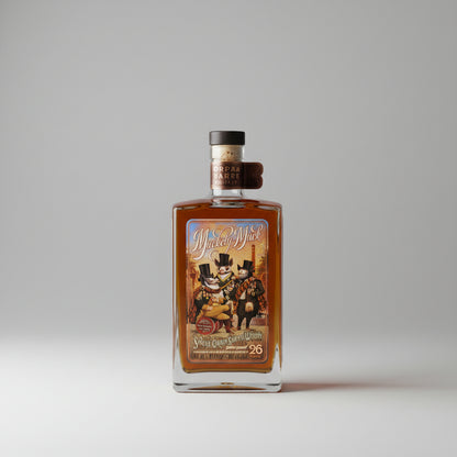 A bottle of Muckety muck 26 year old single grain scotch whiskey on a white background