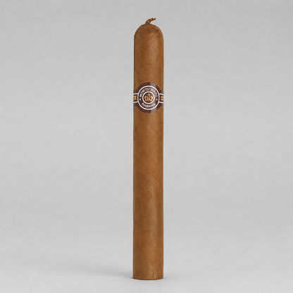 A single brown cigar standing upright against a light gray studio background, with a circular band around the middle showing the G-100 brand logo.