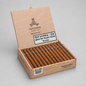 An open Montecristo Habana Clase cigar box on a light gray background, showing multiple brown cigars inside. The wooden box is branded with the Montecristo logo and includes a health warning label on the inside lid.