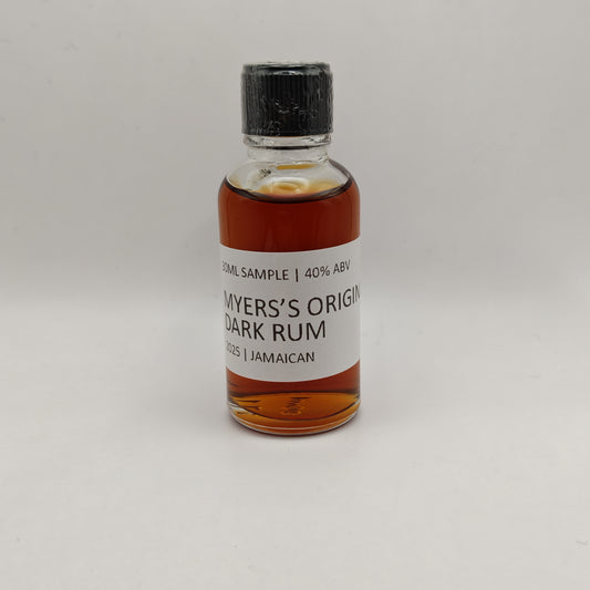Bottle of Myers's Original Dark Rum on a gray background