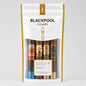 A 4-pack of Blackpool Cigars in a white and gold resealable stand-up pouch with a clear window showing four cigars inside, set against a light gray background.