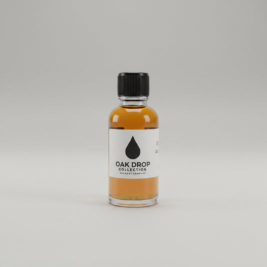 Oak Drop Collection Whiskey Samples 30ml Glass bottle on white studio background