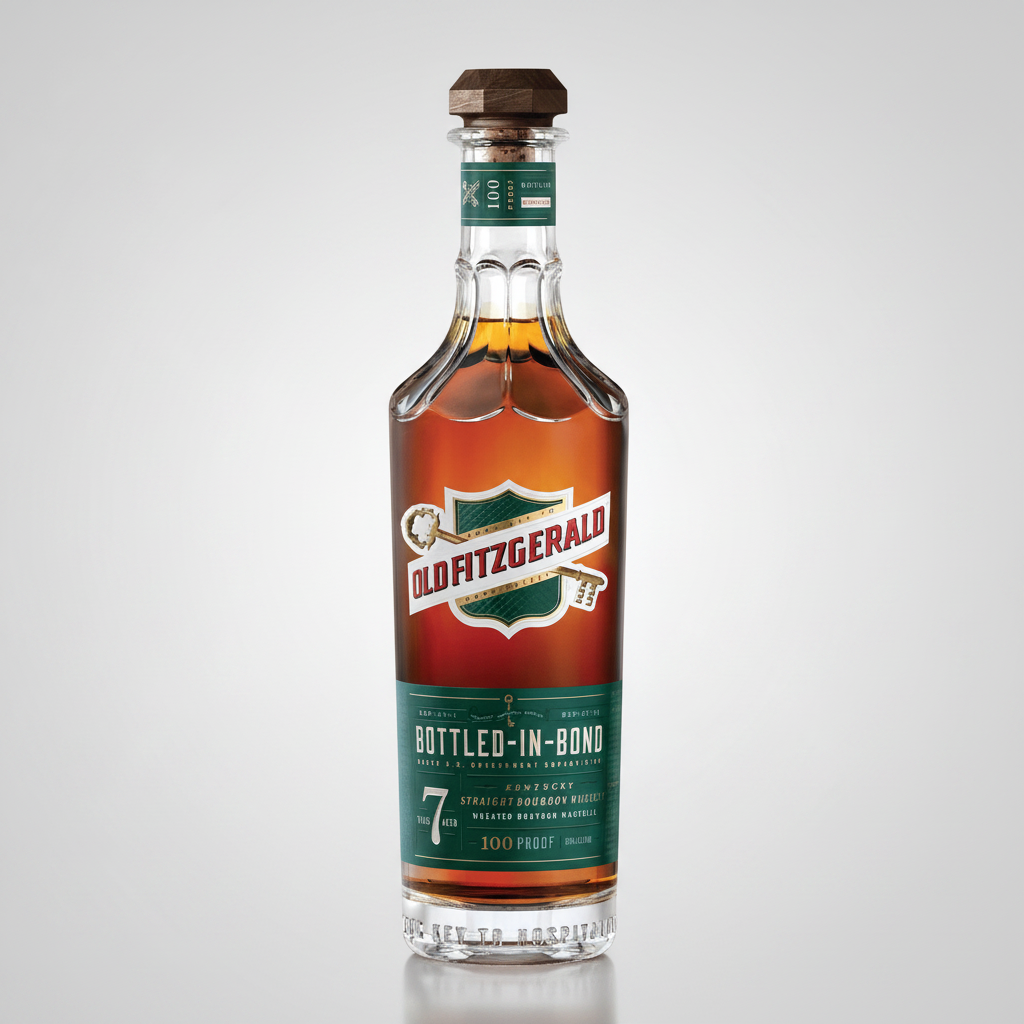 Bottle of Old Fitzgerald Bottled-in-Bond whiskey on a white background