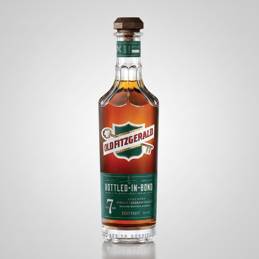 Bottle of Old Fitzgerald Bottled-in-Bond whiskey on a white background