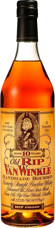 Bottle of Old Rip Van Winkle bourbon whiskey with label