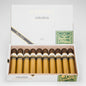 An open white cigar box from el Vinyet showing ten cigars inside. The cigars have dark brown bands and golden-yellow bodies with white labels.