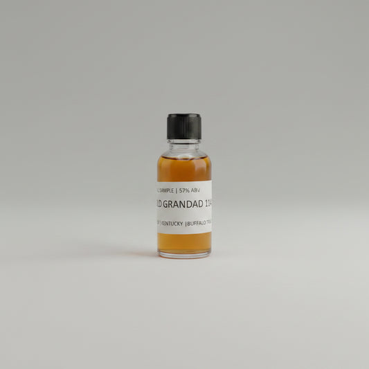 Small bottle of Old Grandad 117 on a white background