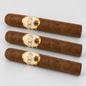 Three brown cigars with gold and white oval bands featuring the brand name 'Oliveta' and a 'G' emblem, arranged diagonally on a light gray background.