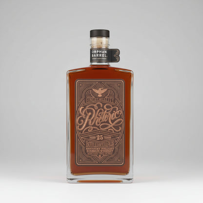 A bottle of Orphan Barrel 25 Years Old Kentucky Straight Bourbon Whiskey on a plain white background.