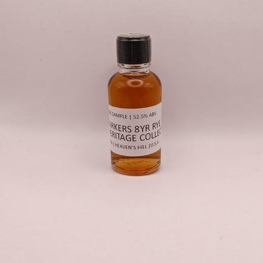 Small bottle of Parkers 8yr Rye Whiskey Heritage Collection on a light gray background