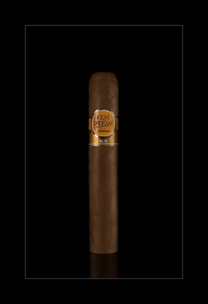 A single dark brown cigar with a gold band reading 'Cual Prossay' and '700 mg' on a solid black background.