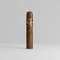 A single brown cigar standing upright on a light gray background, featuring a dark band with gold lettering that reads 'Cigar Quorum'.