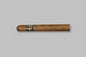 Cigar with a visible brand label on a gray background