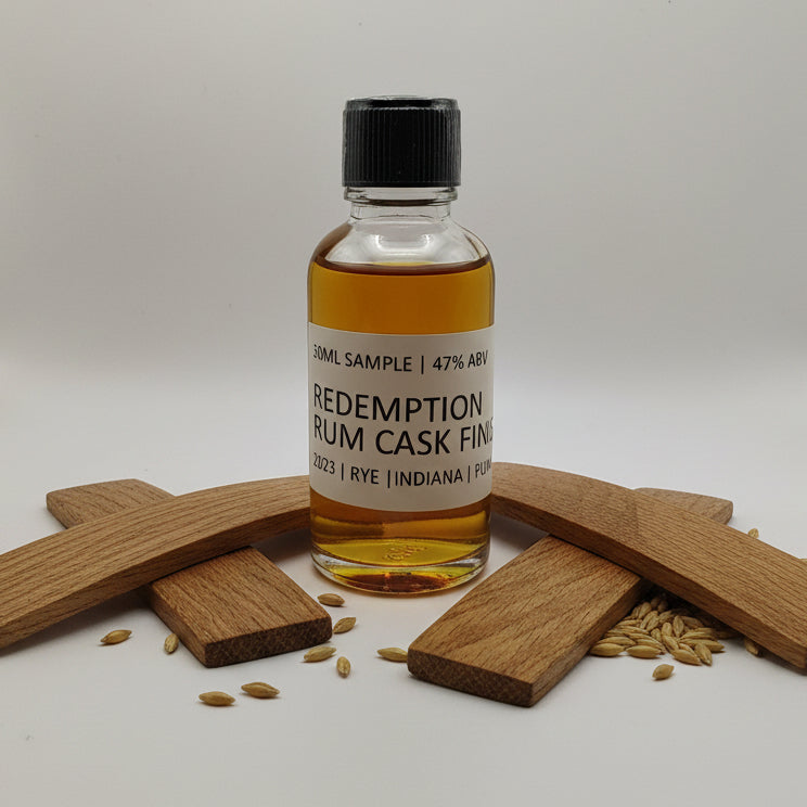Small bottle of Redemption Rum Cask Finish on a white background
