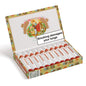 Open box of cigarettes with warning label on a white background