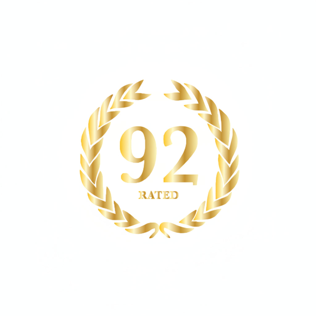 Gold rating emblem with the number 92 and 'RATED' text on a white background