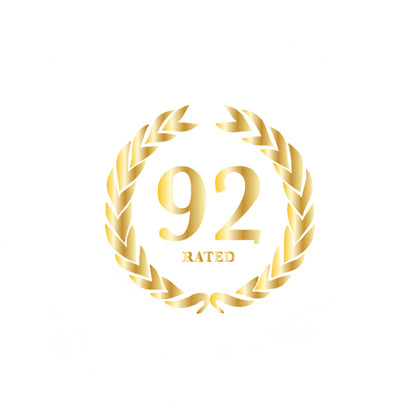 Gold rating emblem with the number 92 and 'RATED' text on a white background