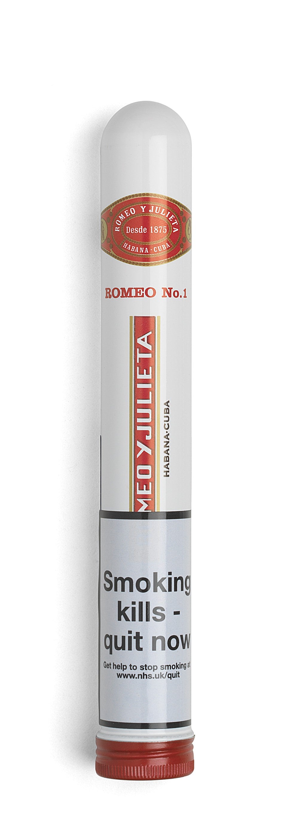 A single pack of Med Yuleia 'Bombo No.1' smoking cessation aids, featuring a white cylindrical tube with red and black text and graphics, set against a plain white background.