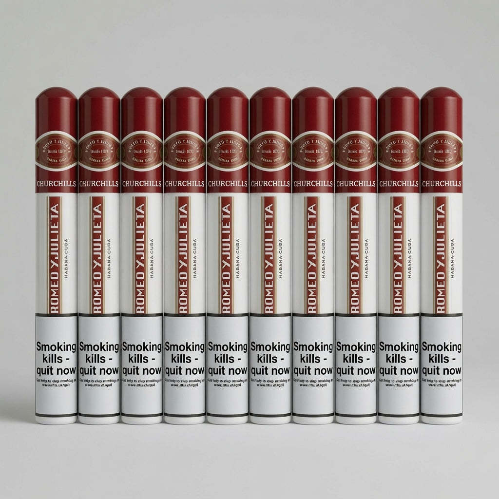 10 Romeo y Julliette Tubo Cigars on white studio backgrounf